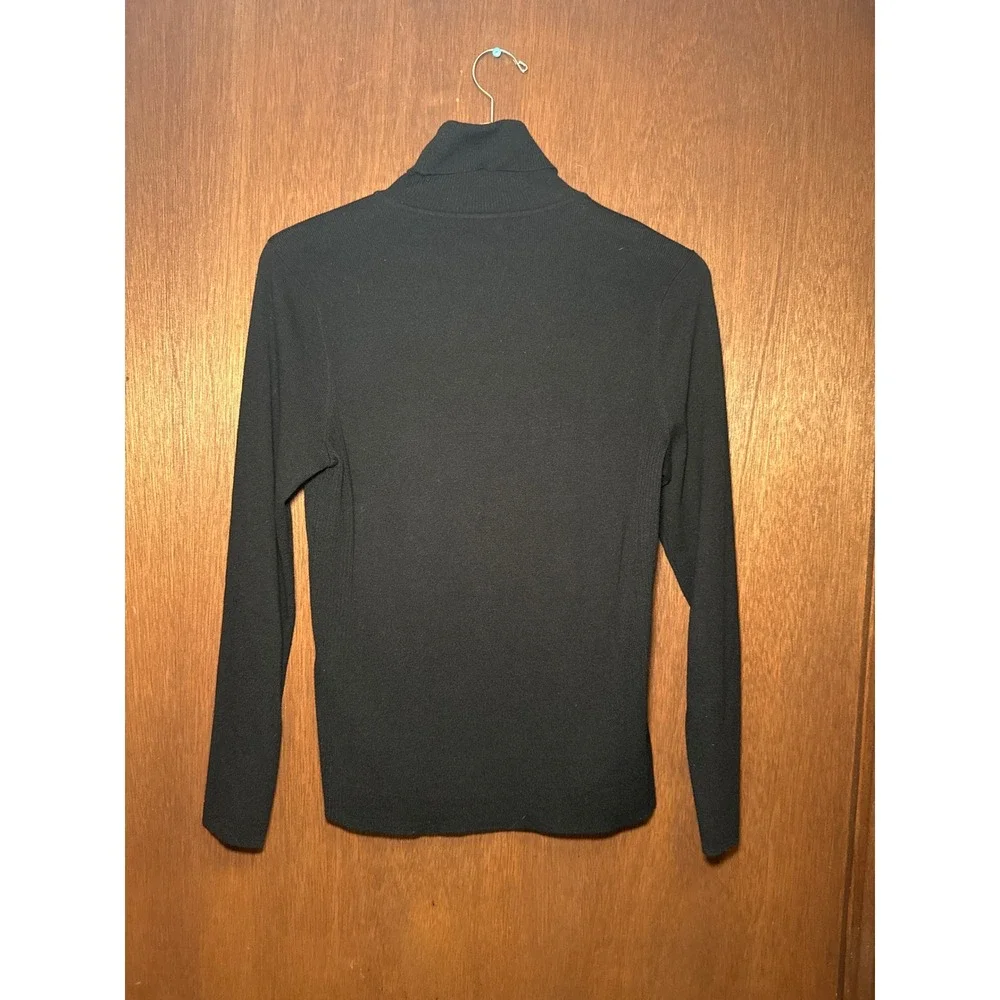 Chico's Black Ribbed Turtleneck Sweater Long Sleeve Rayon Blend Size 1 Medium